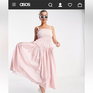ASOS Pink and White Gingham Midi Dress Size 6
